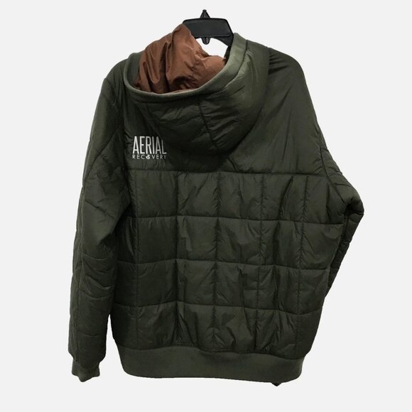 Patagonia Men's L Box Quilted Hoody Olive Drab OD Green Custom Logo Puffy Puffer - Picture 2 of 11